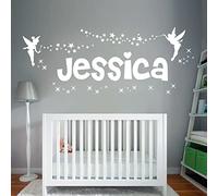 Personalised Name Girls Wall Art Sticker - Fairies Fairy Disney Tinkerbell and Stars [Large] [White]