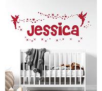 Personalised Name Girls Wall Art Sticker - Fairies Fairy Disney Tinkerbell and Stars [Medium] [Cherry]