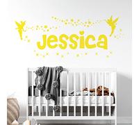 Personalised Name Girls Wall Art Sticker - Fairies Fairy Disney Tinkerbell and Stars [Medium] [Lemon]