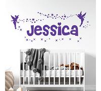Personalised Name Girls Wall Art Sticker - Fairies Fairy Disney Tinkerbell and Stars [Medium] [Purple]