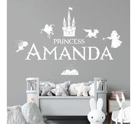 Personalised Name Girls Wall Art Sticker - Princess Castle Dragon Knight Magic Tale Wizard [Medium] [White]