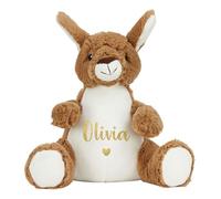 Personalised Name Heart Brown Kangaroo Plush Cuddly Toy - Kids & Babies Teddy Bear Keepsake Gift (Gold Glitter print)