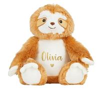 Personalised Name Heart Brown Sloth Plush Cuddly Toy - Kids & Babies Teddy Bear Keepsake Gift (Gold Glitter print)