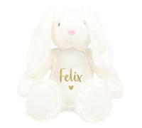 Personalised Name Heart White Bunny Rabbit Plush Cuddly Toy - Kids & Babies Teddy Bear Keepsake Gift (Gold Glitter print)