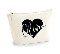 Personalised Name Initials in Heart Make Up Multi Purpose Accessory Bag - M - Natural Bag - Black Film
