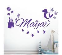 Personalised Name - Little Mermaid Inspired, Ocean, Castle, Starfish - Children's Bedroom Vinyl Wall Decal Sticker [Large] [Purple]