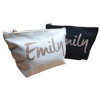 Personalised Name Make up Bag Accessory Wash In Black or Natural Colour with a choice of glitter prints (Glitter Rose Gold)