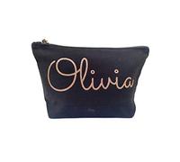 Personalised Name Make up Bag Accessory Wash In Black or Natural Colour with a choice of glitter prints (Black Bag)