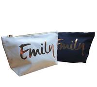 Personalised Name Make up Bag Accessory Wash In Black or Natural Colour with a choice of glitter prints (Metallic Copper)