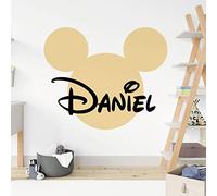 Personalised Name - Mickey Mouse Inspired Silhouette - Children's Bedroom Vinyl Wall Decal Sticker [Large] [Cream]
