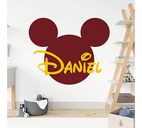 Personalised Name - Mickey Mouse Inspired Silhouette - Children's Bedroom Vinyl Wall Decal Sticker [Medium] [Burgundy]