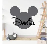 Personalised Name - Mickey Mouse Inspired Silhouette - Children's Bedroom Vinyl Wall Decal Sticker [Medium] [Dark Grey]
