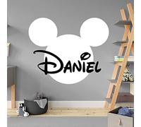 Personalised Name - Mickey Mouse Inspired Silhouette - Children's Bedroom Vinyl Wall Decal Sticker [XXLarge] [White]