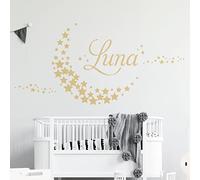 Personalised Name - Moon Made of Stars - Nursery Vinyl Wall Decal Sticker [Large] [Cream]