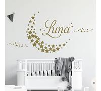 Personalised Name - Moon Made of Stars - Nursery Vinyl Wall Decal Sticker [Large] [Gold]