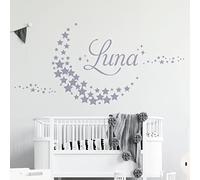 Personalised Name - Moon Made of Stars - Nursery Vinyl Wall Decal Sticker [Medium] [Light Grey]