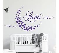 Personalised Name - Moon Made of Stars - Nursery Vinyl Wall Decal Sticker [Medium] [Purple]