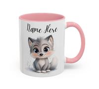 Personalised Name Mug, Cute Wolf Pup/Wolf Cub Design, Custom Children’s Mug, Personalised Kids Cup, Birthday or Christmas Gift for Boys & Girls (Pink 11oz, Mug)