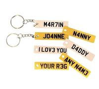 Personalised Name Number Plate Keyrings, This keyfob emulates a personal car nmber plate. Made to your design by Buttons and Bows Kettering.