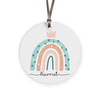 Personalised Name Pastel Rainbow Plaque Hanging Decoration For Her Ceramic Ornament Custom Name Keepsake Gift For Girl Bedroom Decor Birthday Christmas Children's Kids Daughter Sign