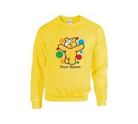 Personalised Name Pudsey Jumper, Bear Sweatshirt, Spotty Day Jumper, Together We Can School, Unisex Top (Yellow, 5 Years)
