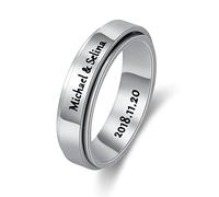 Personalised Name Ring with Spiral Twist - Custom Promise Ring for Women, Men (Silver)