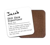 Personalised Name S*it Show Supervisor Mug Coaster - Funny Workplace Joke Drinkware Hilarious Adult Humour Offesive Swearword Colleague Work Humour Gift Present (White)