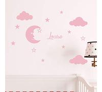 Personalised Name Stickers | Moon and Clouds Wall Sticker - Children's Room Wall Decoration | 2 Sheets of 25 x 30 cm and 40 x 30 cm - Powder Pink