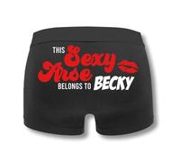 Personalised Name This Sexy Arse Belongs To Mens Black Boxers Valentine's Day Cute Boyfriend Husband Partner Spouse Funny Fun Novelty Joke Gift Present (Large, Black Prime)