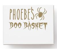 Personalised Name Vinyl Sticker Decal Transfer Label for Halloween Boo Basket, Bag, Container, Custom Gift Trick or Treat Spider (Small - 20cm Wide x 12.6cm high)