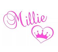 Personalised Name Vinyl Wall Sticker Decal, Heart Crown Design, Removable Kids Wall Art, Nursery Bedroom Stickers, Customise The Colour