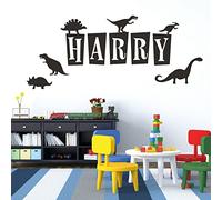 Personalised Name Wall Art Sticker - Dinosaurs World, Dinos, T-Rex, Apatosaurus, Jurassic Era, Park [Black]