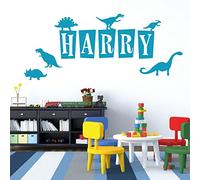 Personalised Name Wall Art Sticker - Dinosaurs World, Dinos, T-Rex, Apatosaurus, Jurassic Era, Park [Sky]