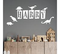 Personalised Name Wall Art Sticker - Dinosaurs World, Dinos, T-Rex, Apatosaurus, Jurassic Era, Park [White]