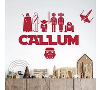 Personalised Name Wall Art Sticker - Jedi, R2-D2, Princess Leia, Luke Skywalker [Large] [Cherry]