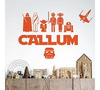 Personalised Name Wall Art Sticker - Jedi, R2-D2, Princess Leia, Luke Skywalker [Large] [Orange]