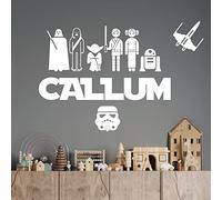 Personalised Name Wall Art Sticker - Jedi, R2-D2, Princess Leia, Luke Skywalker [Medium] [White]