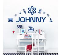 Personalised Name Wall Art Sticker - Science, Scientist, DNA Lab, Microscope, Chemistry, Math [Medium] [Mid Blue]