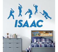 Personalised Name Wall Art Sticker - Sport Game, Cricket Players Silhouettes [Large] [Ocean]