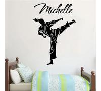 Personalised Name Wall Stickers, Custom Name Martial Karate Taekwondo Wall Decal, Girl Room Personalize Boxing Judo Sport Wall Sticker, Bedroom Playroom Vinyl, Bedroom Wall Stickers(76X56CM)