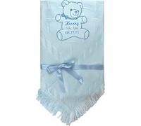 Personalised Name, Weight & D.O.B with Teddy Bear Super Soft Large Baby Shawl Blanket (Blue)