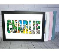 Personalised Name WordArt Gift Keepsake Birthday Christmas Present Framed (Blue Frame, Pokémon)