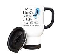 Personalised Nana I Love You to The Moon & Back Coffee Silver/White Insulated Valentine's Day Birthday Present Travel Tea/Coffee Mug. (White)