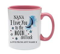 Personalised Nana I Love You to The Moon & Back Coffee Tea Cocoa Soup Daily use Mug Valentine's Day Birthday Party gage Keepsake Unique Ceramic Cup Mug. (Pink Inside and Handle)
