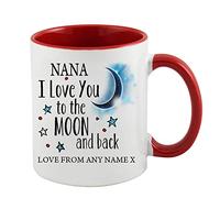 Personalised Nana I Love You to The Moon & Back Coffee Tea Cocoa Soup Daily use Mug Valentine's Day Birthday Party gage Keepsake Unique Ceramic Cup Mug. (Red Inside and Handle)
