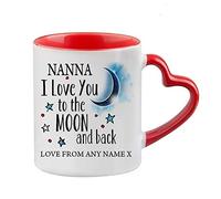 Personalised Nanna I Love You to The Moon & Back Coffee Tea Cocoa Soup Daily use Mug Valentine's Day Birthday Party gage Keepsake Unique Ceramic Cup Mug. (Red Heart Handle)