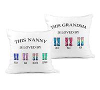 Personalised Nanny Cushion With Names - Family Keepsake Pillow - Wellies Theme