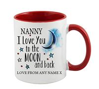 Personalised Nanny I Love You to The Moon & Back Coffee Tea Cocoa Soup Daily use Mug Valentine's Day Birthday Party gage Keepsake Unique Ceramic Cup Mug. (Red Inside and Handle)