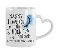 Personalised Nanny I Love You to The Moon & Back Coffee Tea Cocoa Soup Daily use Mug Valentine's Day Birthday Party gage Keepsake Unique Ceramic Cup Mug. (White Heart Handle)