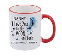 Personalised Nanny I Love You to The Moon & Back Coffee Tea Cocoa Soup Daily use Mug Valentine's Day Birthday Party gage Keepsake Unique Ceramic Cup Mug. (Red Rim)